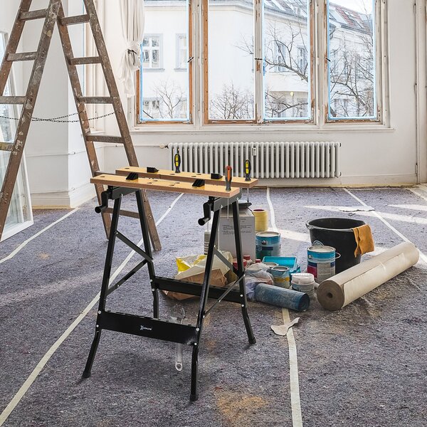 Skládací pracovní stůl DURHAND s hmoždinkami a 2 kličkami jako podpěra s nosností 100 kg, 60,5 x 62,5 x 78,5 cm - Přirozená a Černá | Aosom
