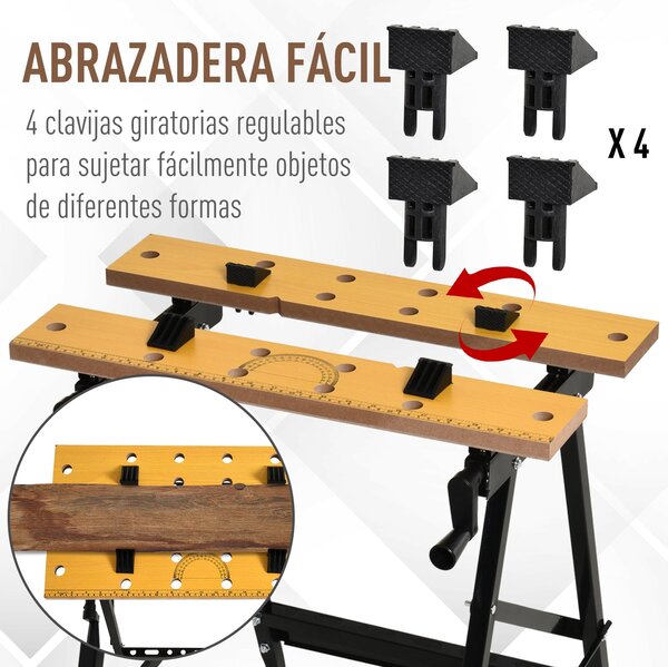 Skládací pracovní stůl DURHAND s hmoždinkami a 2 kličkami jako podpěra s nosností 100 kg, 60,5 x 62,5 x 78,5 cm - Přirozená a Černá | Aosom