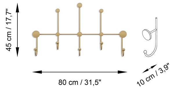 Wallity Nástěnný kovový věšák Iyon 80 cm zlatý
