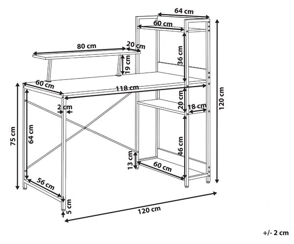 Kancelářský stůl s poznámkovou tabulí BILOXY 120 cm 64 cm s policemi Černá