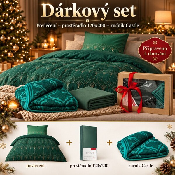 Jahu Dárkový set: prostěradlo 120x200, povlečení a ručník Castle - zelený