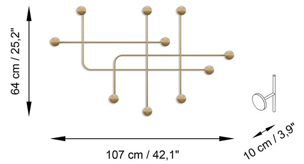 Wallity Nástěnný kovový věšák Samara 107 cm zlatý