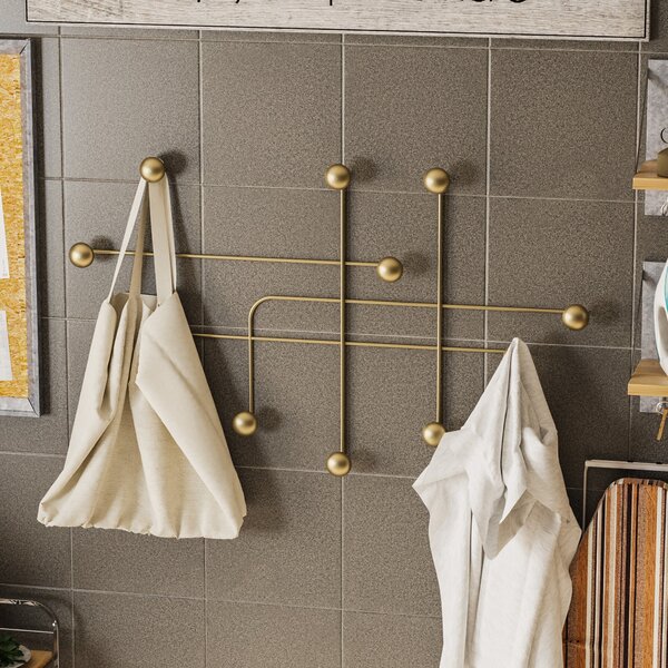 Wallity Nástěnný kovový věšák Samara 107 cm zlatý