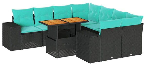 9dílná zahradní sedací souprava s poduškami černá polyratan 3327354