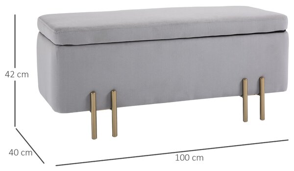 HOMCOM úložný otoman s potahem, 70L, s kovovými nohami do vstupu a obývacího pokoje, 100x40x42 cm, světle šedý | Aosom