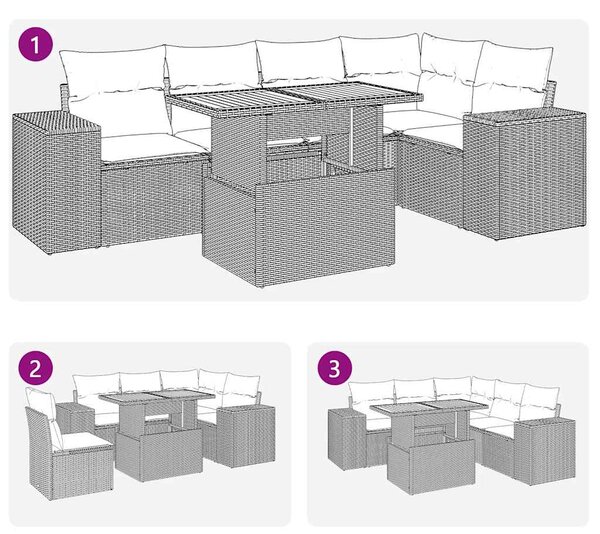 6dílná zahradní sedací souprava s poduškami černá polyratan 3327373
