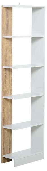 HOMCOM Regál na Knihy s 5 Policemi, Multifunkční Knihovna pro Studium a Kancelář s Zvýšeným Podstavcem, Elegantní Design 45x21x170 cm, Bílá a Dub | Ao