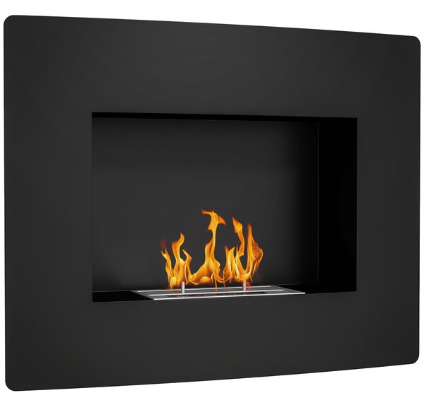 HOMCOM Nástěnný Bioethanol Krb Zakřivený Bioethanol Sporák s 0,9L Nerezovou Ochrannou Láhví Doba Hoření 3,3H pro Interiéry 15-20 m² 66x16x52 cm Černý