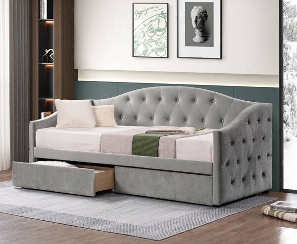 KONDELA Postel s úložným prostorem, 90x200, šedá Velvet látka, ZASKA
