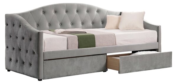 KONDELA Postel s úložným prostorem, 90x200, šedá Velvet látka, ZASKA