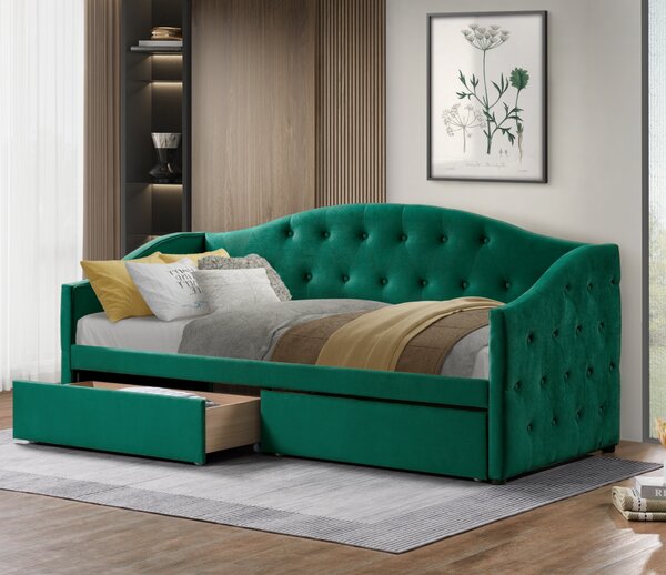 KONDELA Postel s úložným prostorem, 90x200, zelená Velvet látka, ZASKA