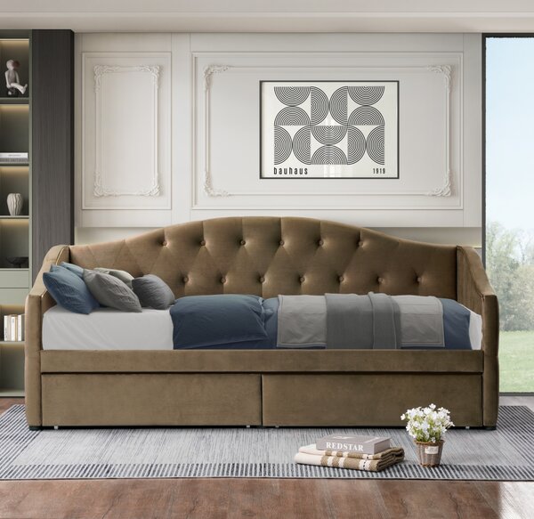 KONDELA Postel s úložným prostorem, 90x200, hnědá Velvet látka, ZASKA