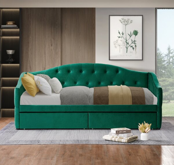 KONDELA Postel s úložným prostorem, 90x200, zelená Velvet látka, ZASKA