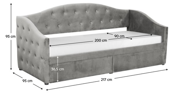 KONDELA Postel s úložným prostorem, 90x200, šedá Velvet látka, ZASKA