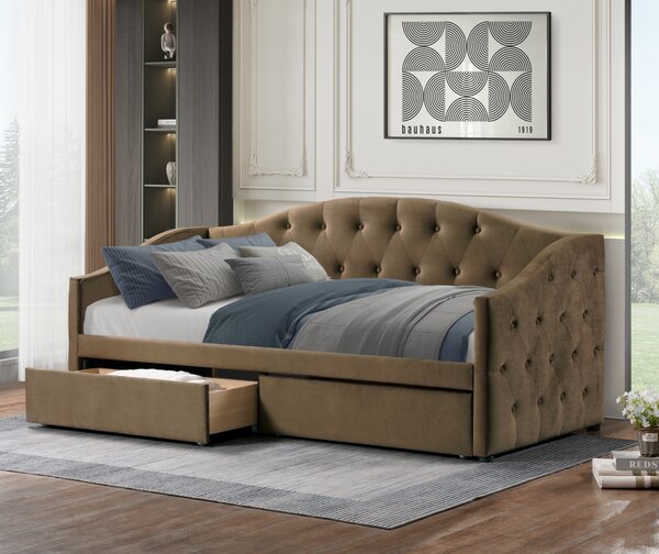 KONDELA Postel s úložným prostorem, 90x200, hnědá Velvet látka, ZASKA
