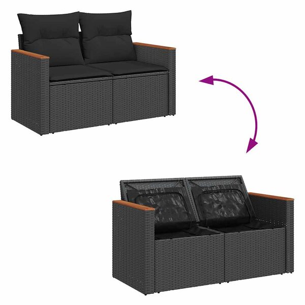 8dílná zahradní sestava s poduškami černá polyratan akácie 3327457
