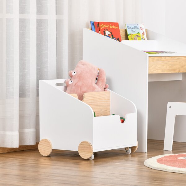 HOMCOM Dřevěný Úložný Box na Hračky se 2 Oddíly, S Kolíčky, Dětská Knihovna s Kolíčky pro Dětský Pokoj 40x43x43 cm Bílá a Přírodní | Aosom