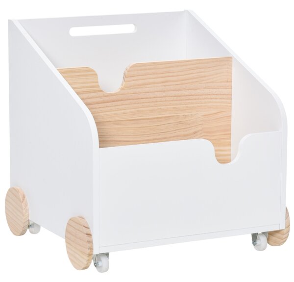 HOMCOM Dřevěný Úložný Box na Hračky se 2 Oddíly, S Kolíčky, Dětská Knihovna s Kolíčky pro Dětský Pokoj 40x43x43 cm Bílá a Přírodní | Aosom