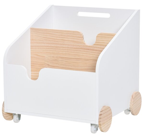 HOMCOM Dřevěný Úložný Box na Hračky se 2 Oddíly, S Kolíčky, Dětská Knihovna s Kolíčky pro Dětský Pokoj 40x43x43 cm Bílá a Přírodní | Aosom