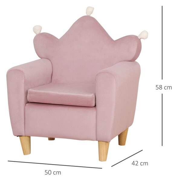 Dětské křeslo HOMCOM Mini Pohovka pro děti od 3 let s polstrovaným sedákem a dřevěnou konstrukcí Max. Nosnost 45 kg 50x42x58 cm Růžová | Aosom