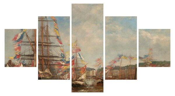 Obraz - Eugène Boudin, Festival in the Harbor of Honfleur, reprodukce (125x70 cm)