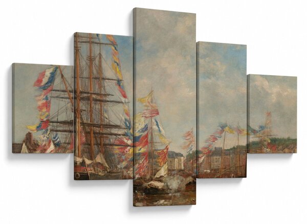 Obraz - Eugène Boudin, Festival in the Harbor of Honfleur, reprodukce (125x70 cm)