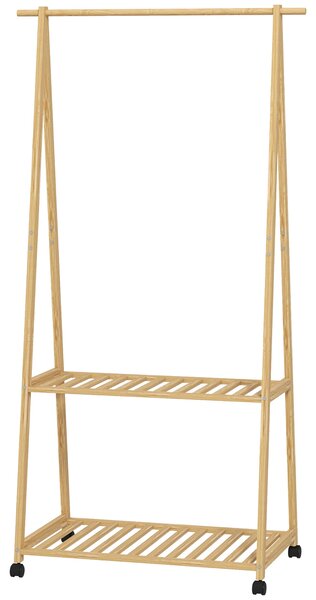 HOMCOM Bambusový šatní stojan s koly, 2 otevřené police a 2 háčky, šatní stojan pro předsíň, chodbu a ložnici 84,5x43,5x158 cm | Aosom
