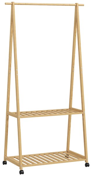 HOMCOM Bambusový šatní stojan s koly, 2 otevřené police a 2 háčky, šatní stojan pro předsíň, chodbu a ložnici 84,5x43,5x158 cm | Aosom