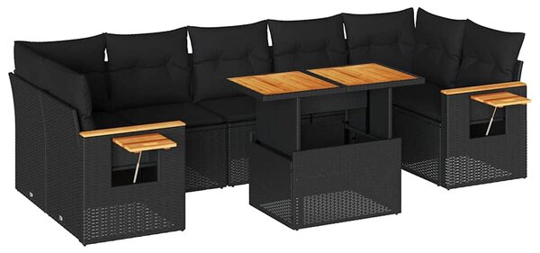 8dílná zahradní sestava s poduškami černá polyratan akácie 3327569
