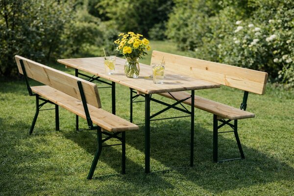 Pivní set PREMIUM 220x70cm - masiv borovice - stůl + lavice s opěrkou