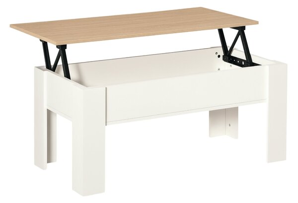 HomCom Zvedací Konferenční Stolek s Skrytým Úložným Prostorem 100x50x45-58.5 cm Bílý a Přírodní | Aosom