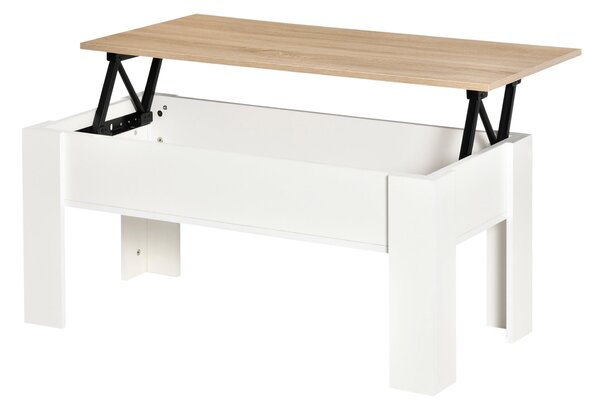 HomCom Zvedací Konferenční Stolek s Skrytým Úložným Prostorem 100x50x45-58.5 cm Bílý a Přírodní | Aosom