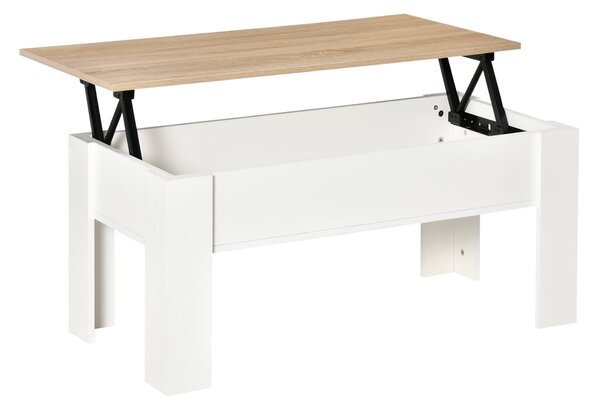 HomCom Zvedací Konferenční Stolek s Skrytým Úložným Prostorem 100x50x45-58.5 cm Bílý a Přírodní | Aosom