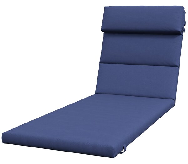 Podložka na lehátko Outsunny 196x63x6 cm, bavlněná podložka na zahradní lehátko s voděodolným potahem na sedadlo a opěrku - tmavě modrá | Aosom