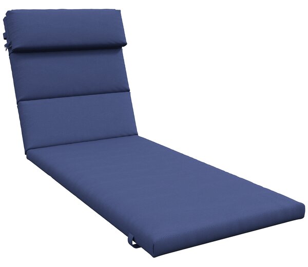 Podložka na lehátko Outsunny 196x63x6 cm, bavlněná podložka na zahradní lehátko s voděodolným potahem na sedadlo a opěrku - tmavě modrá | Aosom