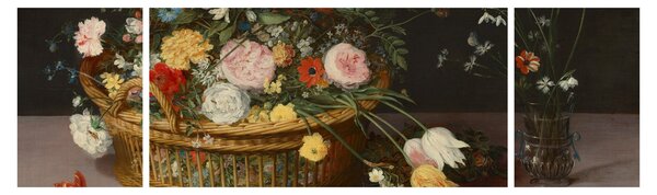 Obraz - Jan Brueghel the Elder, Flowers in a Basket and a Vase, reprodukce (170x50 cm)