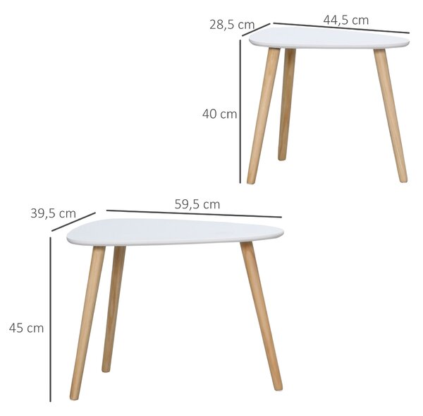 HOMCOM Sada 2 vedlejších stolků se dřevěnýma nohama, skládací konferenční stolky do obývacího pokoje, ložnice a kanceláře 59,5x39,5x45 cm a 44,5x28,5x