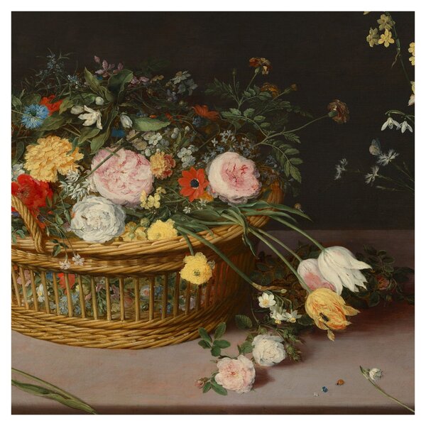 Obraz - Jan Brueghel the Elder, Flowers in a Basket and a Vase, reprodukce (30x30 cm)