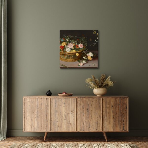 Obraz - Jan Brueghel the Elder, Flowers in a Basket and a Vase, reprodukce (30x30 cm)