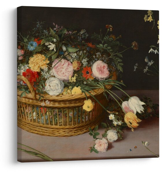 Obraz - Jan Brueghel the Elder, Flowers in a Basket and a Vase, reprodukce (30x30 cm)