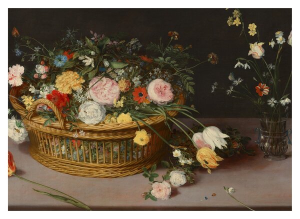Obraz - Jan Brueghel the Elder, Flowers in a Basket and a Vase, reprodukce (70x50 cm)