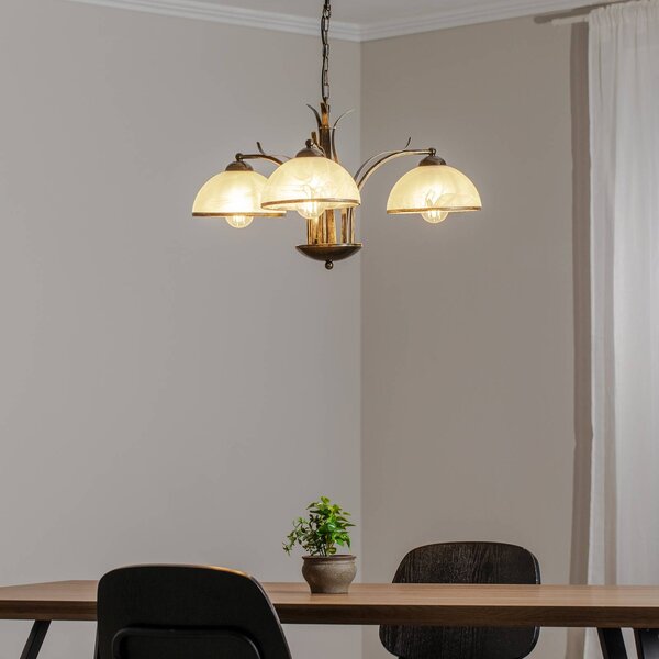 Luminex Lustr Korfu, 3ramenný, zlatý antický, Ø 68 cm, stmívatelný, Mosaz / zlato, Obývací pokoj / jídelna, kov, Starožitný