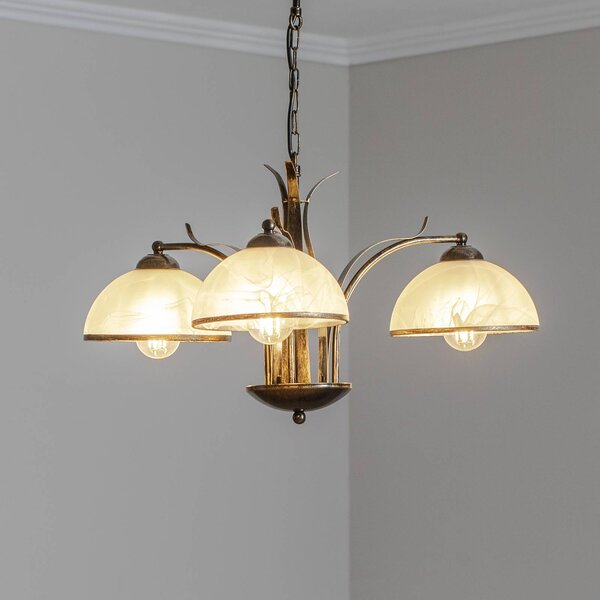 Luminex Lustr Korfu, 3ramenný, zlatý antický, Ø 68 cm, stmívatelný, Mosaz / zlato, Obývací pokoj / jídelna, kov, Starožitný