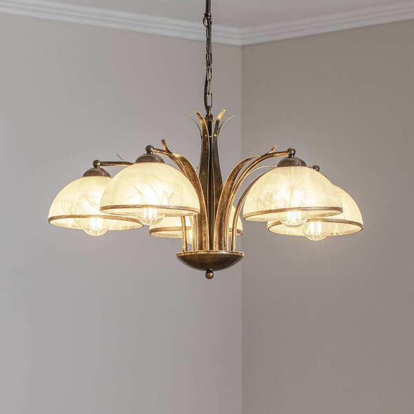Luminex Lustr Korfu, 5ramenný, Ø 68 cm, zlatý antický, stmívatelný, Mosaz / zlato, Obývací pokoj / jídelna, kov, Starožitný