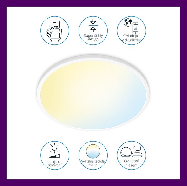 WiZ SuperSlim přisazené LED svítidlo 22W 2450lm 2700-6500K IP20 43cm, bílé