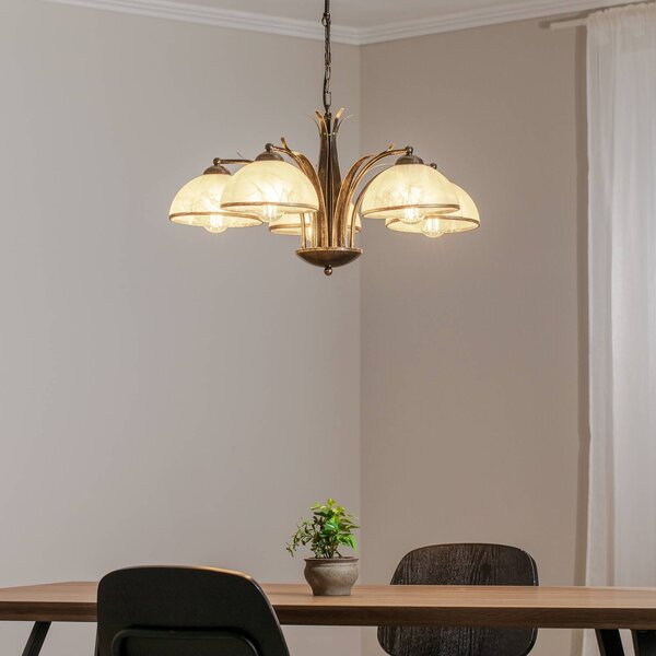 Luminex Lustr Korfu, 5ramenný, Ø 68 cm, zlatý antický, stmívatelný, Mosaz / zlato, Obývací pokoj / jídelna, kov, Starožitný