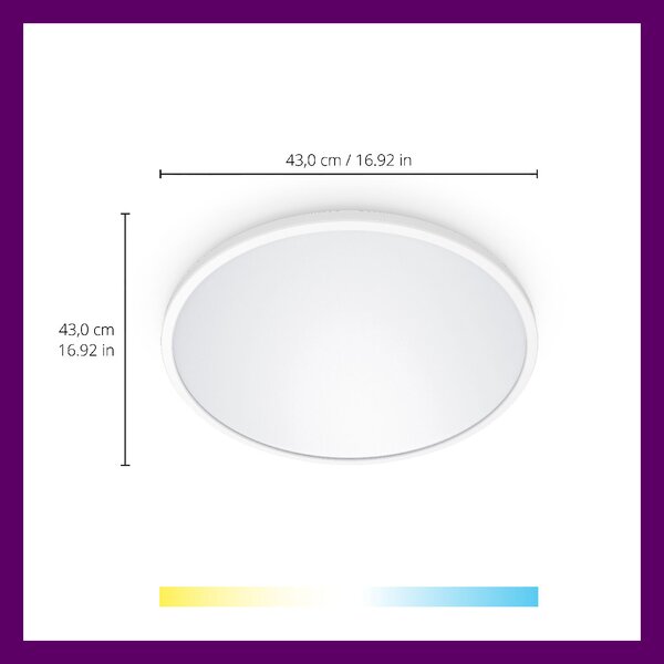 WiZ SuperSlim přisazené LED svítidlo 22W 2450lm 2700-6500K IP20 43cm, bílé
