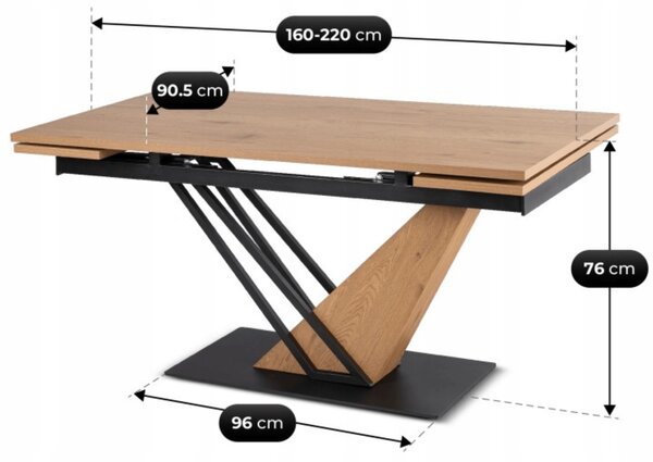 JAKS Rozkládací stůl Rex 160–240 cm dub
