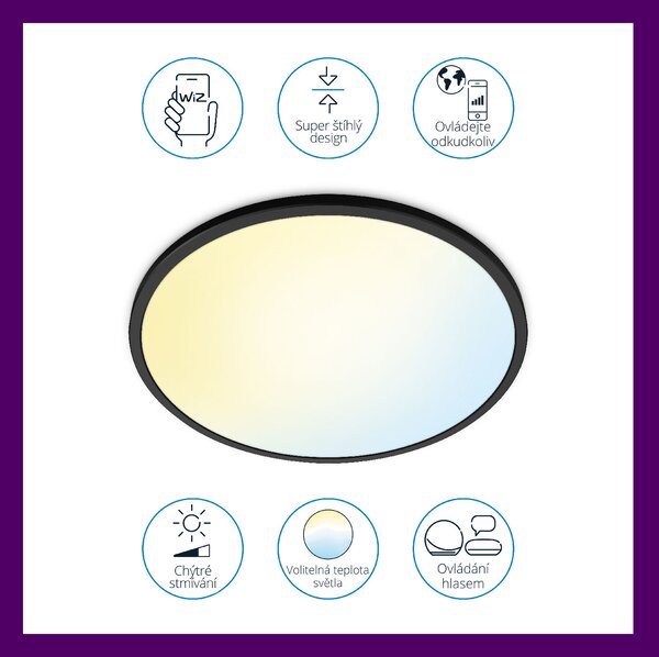 WiZ SuperSlim přisazené LED svítidlo 32W 3800lm 2700-6500K IP20 55cm, černé