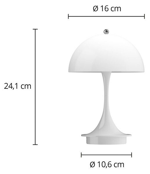 Louis Poulsen Akumulátorová lampa Panthella PORTABLE 160 V3 opálově bílá, stmívatelný, Bílá / opál, Obývací pokoj / jídelna, Plast, Design